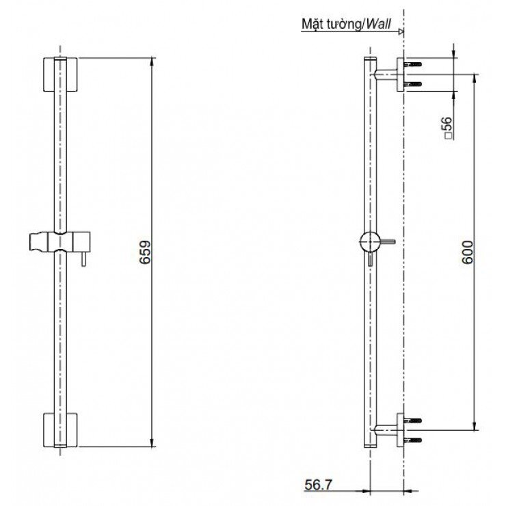 Bản vẽ kỹ thuật thanh trượt sen tắm nóng lạnh TOTO TBW02012B