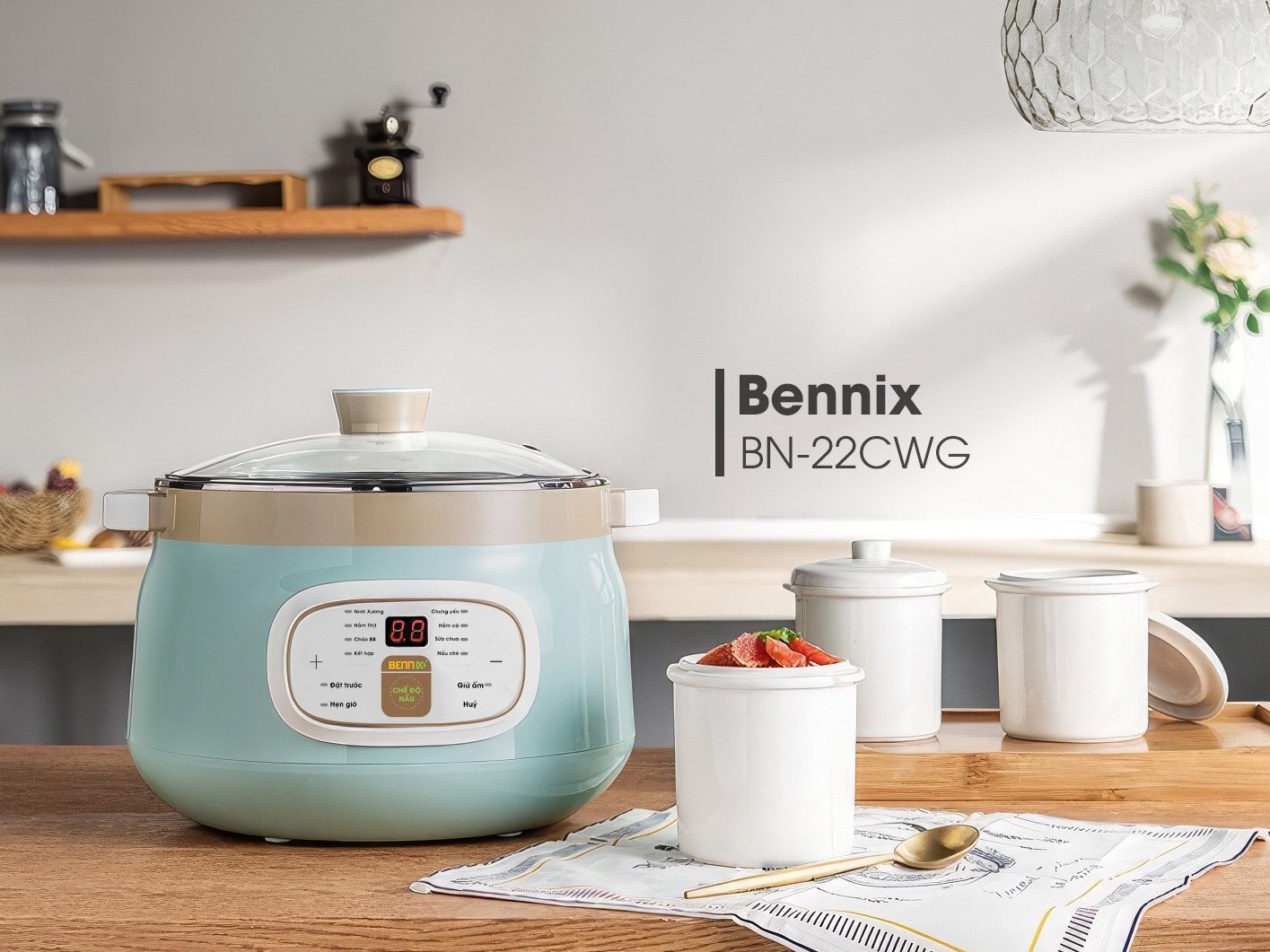 Nồi nấu chậm cách thủy Bennix BN-22CWG 2.2 lít