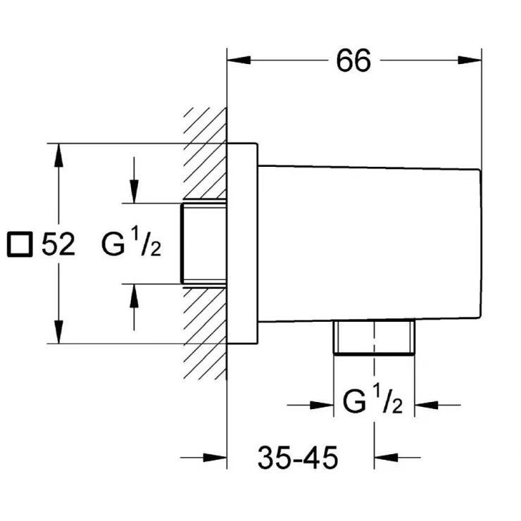 Bản vẽ kỹ thuật đầu nối dây sen tắm Rainshower Euphoria Cube Grohe 27704000