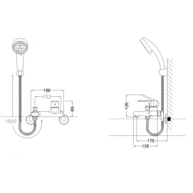 Bản vẽ kỹ thuật bộ sen tắm nóng lạnh CAESAR S433C gắn tường
