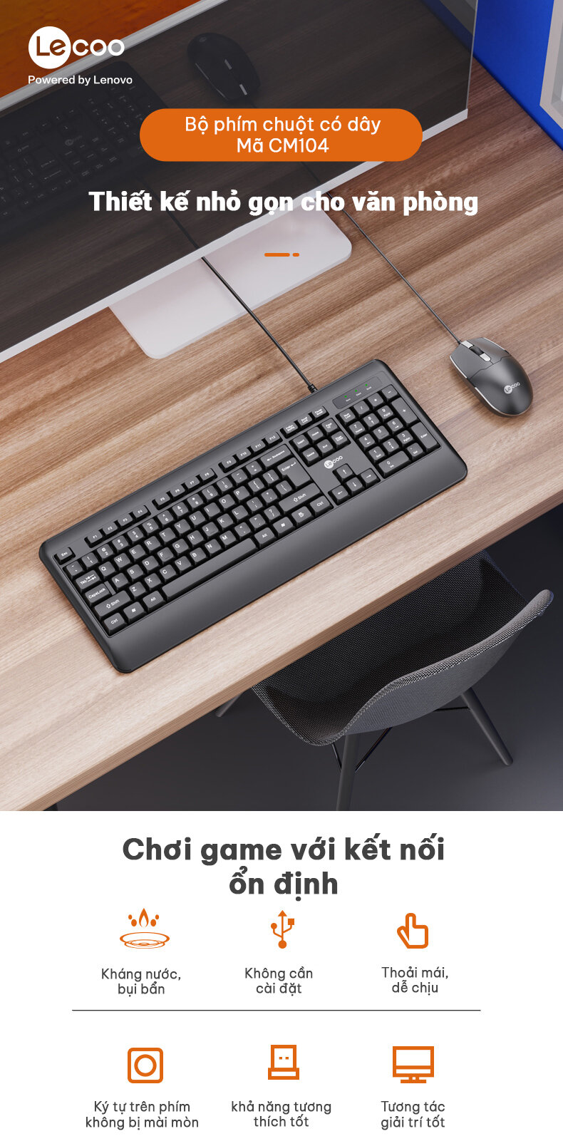 Bộ Bàn phím chuột Lecoo CM104 đen (USB) 1