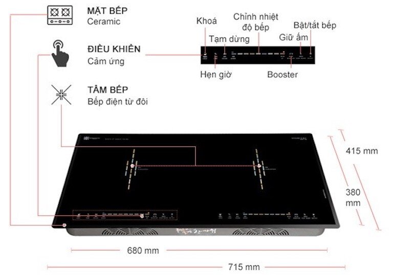 Bếp từ âm 2 vùng nấu Hawonkoo CEH-202-II