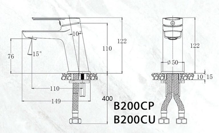 Bản vẽ kỹ thuật vòi chậu lavabo CAESAR B200CP