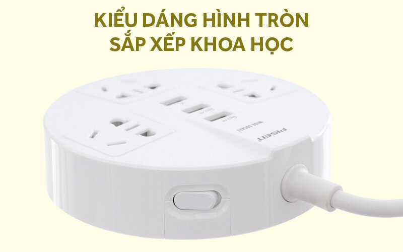 Ổ cắm điện 3 lỗ 3 USB 1.8m Pisen KY-33 Trắng Ổ cắm điện 3 lỗ 3 USB 1.8m Pisen KY-33 Trắng