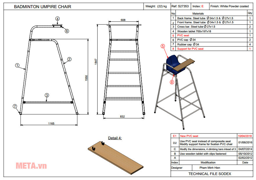 Ghế trọng tài cầu lông S27353 Ghế trọng tài cầu lông S27353