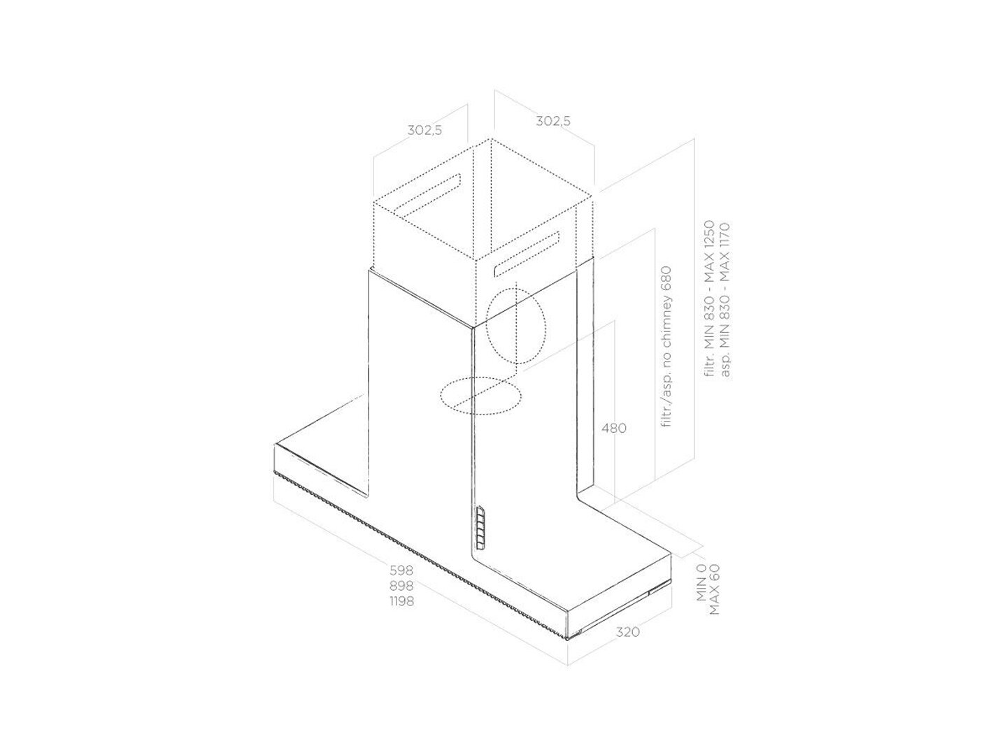 Bản vẽ kỹ thuật máy hút mùi áp tường ELICA HAIKU