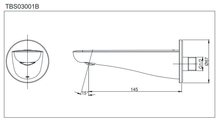 Bản vẽ kỹ thuật vòi xả bồn âm tường TOTO TBS03001B