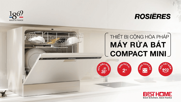 Máy rửa bát Compact mini Rosieres RDCP8S-04 dung lượng rửa 8 bộ