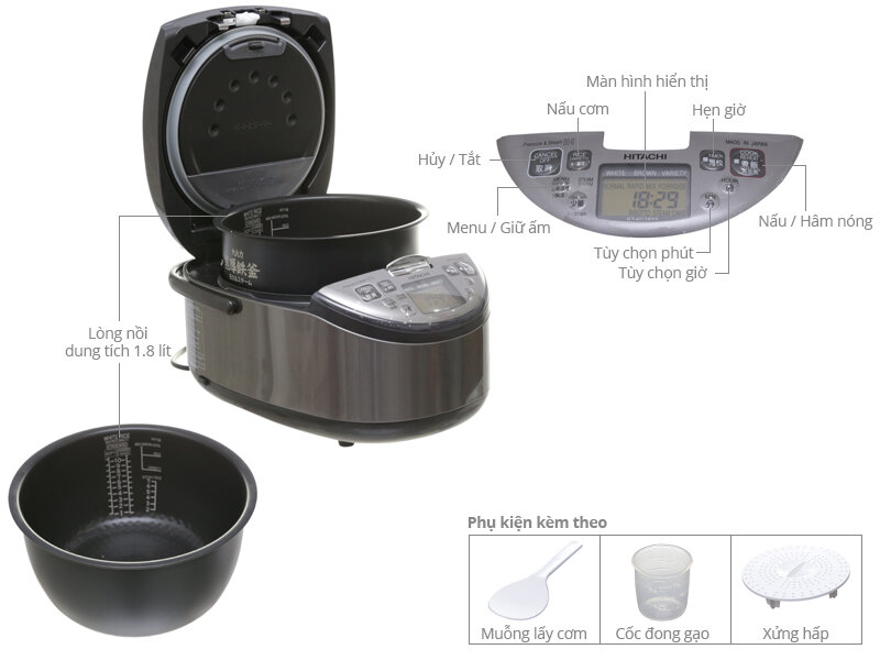 Nồi cơm điện từ Hitachi RZ-KG18YS 1.8 lít