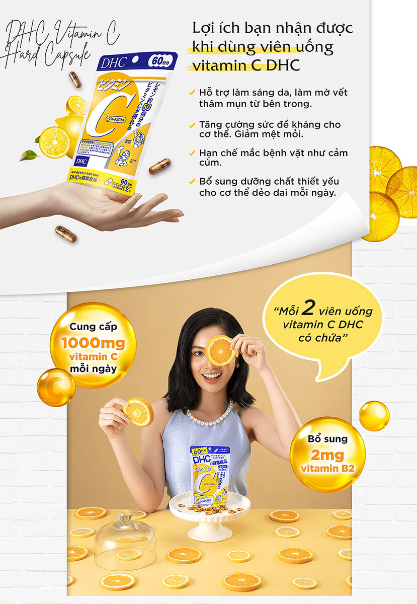 Các lợi ích của Thực Phẩm Bảo Vệ Sức Khỏe DHC Vitamin C Hard Capsule đối với sức khoẻ và làn da.