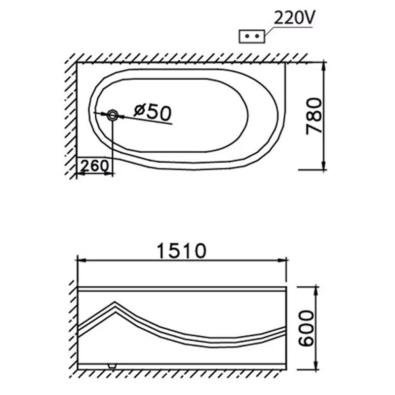 Bản Vẽ Kỹ Thuật Bồn Tắm Massage Chân Yếm MT3350L(R)
