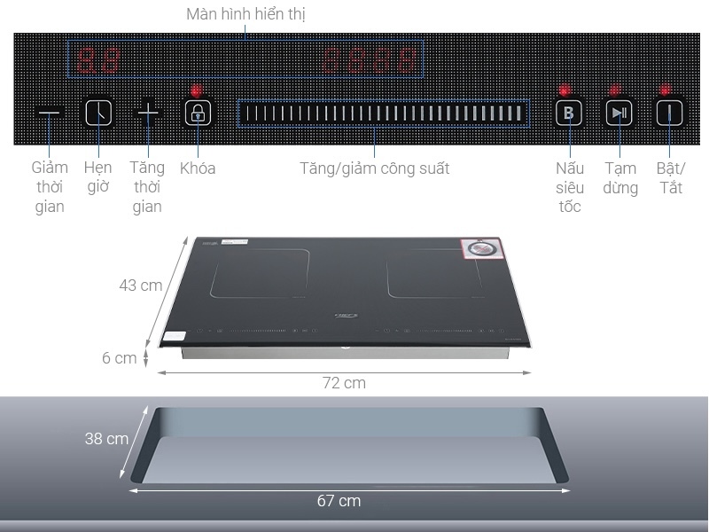 Bếp từ âm 2 vùng nấu Chef's EH-DIH320 được trang bị hệ thống điều khiển cảm ứng trượt nhạy bén