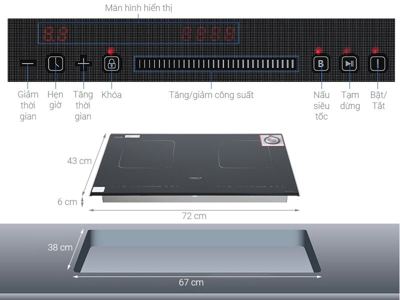 Bếp từ âm 2 vùng nấu Chef's EH-DIH320 được trang bị hệ thống điều khiển cảm ứng trượt nhạy bén