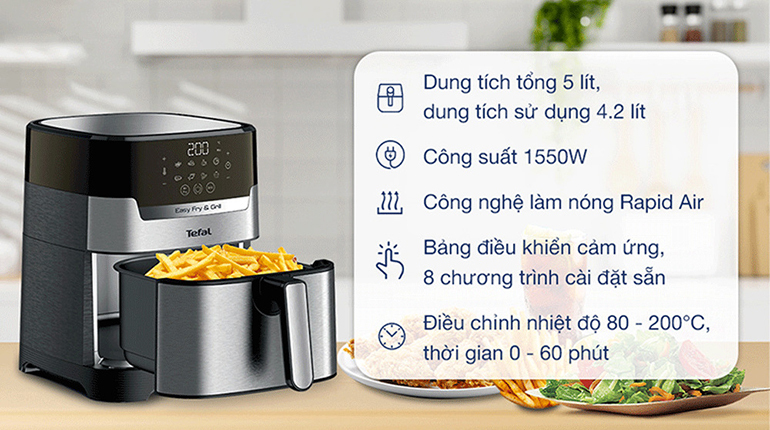 Nồi chiên không dầu Tefal EY505D15 có dung tích lớn 4.2L