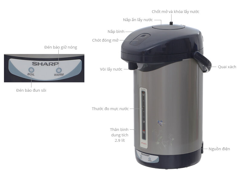Bình thủy điện Sharp KP-30STV 2.9 lít Bình thủy điện Sharp KP-30STV 2.9 lít