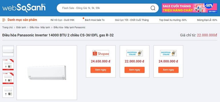 Điều hòa Panasonic Inverter 14000 BTU 2 chiều CS-361DFL