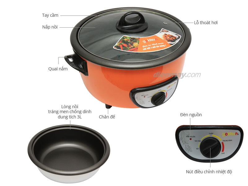 Nồi lẩu điện Goldsun MC-GBB100 3 lít Cam Nồi lẩu điện Goldsun MC-GBB100 3 lít Cam