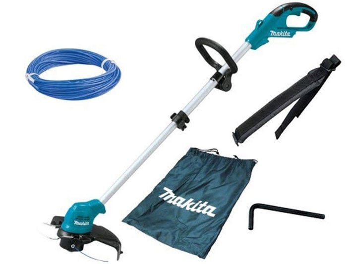 Bộ sản phẩm đầy đủ của máy cắt cỏ dùng pin Makita UR100DZ