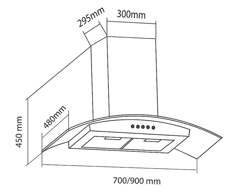 Kích thước máy hút mùi Eurosun EH-70K10S