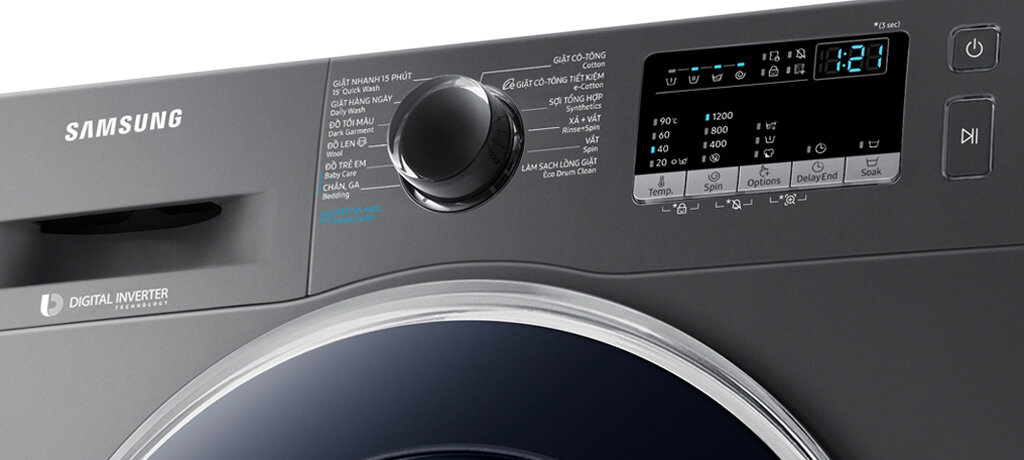 Máy giặt Samsung WW85J42G0BX/SV có bảng điều khiển dễ thao tác Máy giặt Samsung WW85J42G0BX/SV