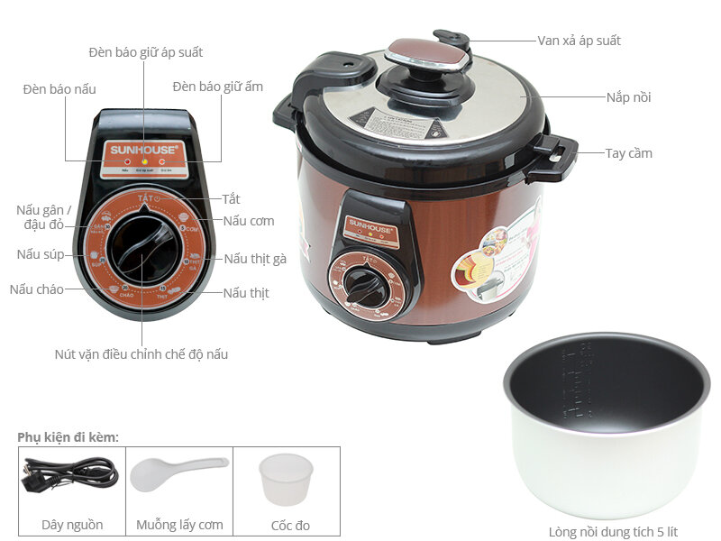 Nồi áp suất điện Sunhouse SHD-1552 5.0 lít Nồi áp suất điện Sunhouse SHD-1552 5.0 lít