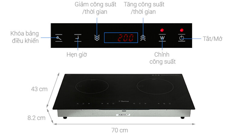 Bếp từ hồng ngoại âm 2 vùng nấu Torino TC-0323DL