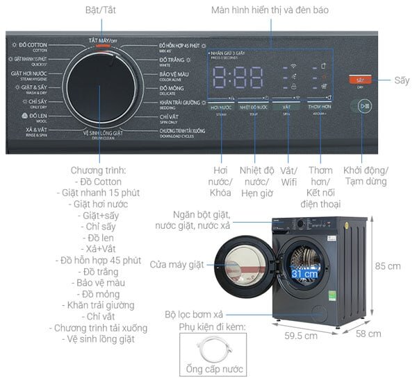 Cấu tạo của máy giặt sấy Toshiba TWD-T21BU115UWV(MG)
