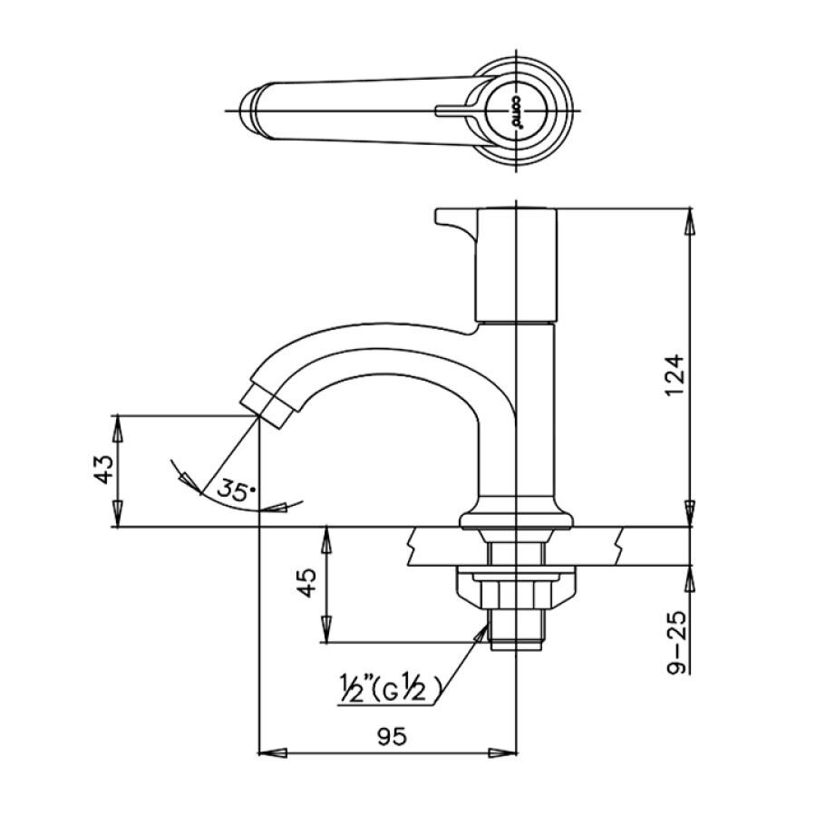 Bản vẽ kỹ thuật vòi chậu lavabo COTTO CT1086C27(HM) nước lạnh Como