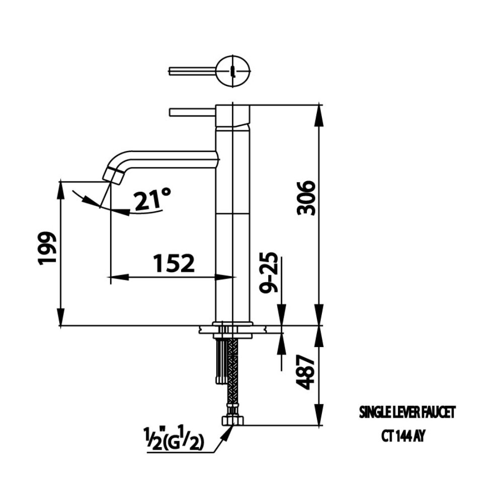 Bản vẽ kỹ thuật vòi chậu lavabo COTTO CT144AY / CT144AY#GR2 nước lạnh thân cao Anthony