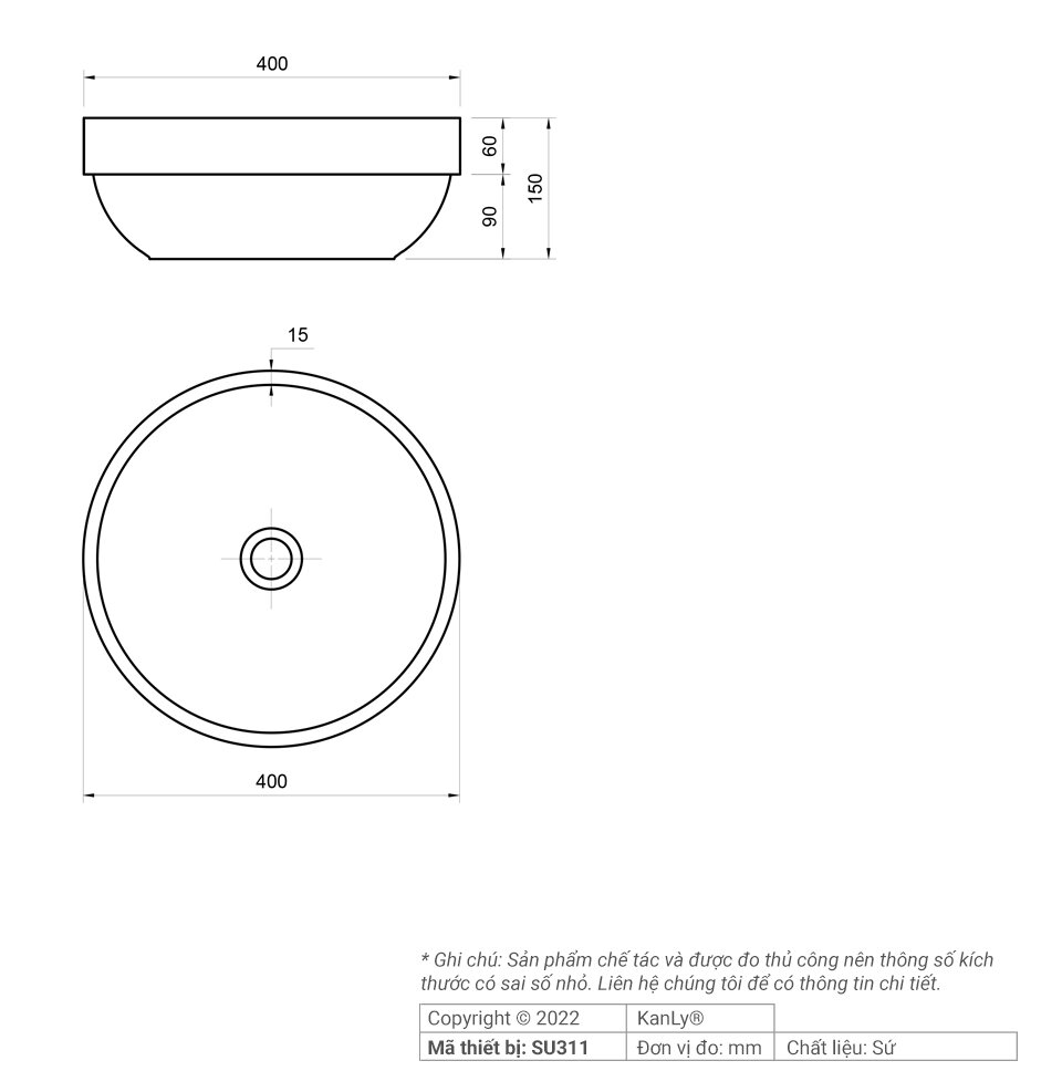 Chậu rửa mặt lavabo sứ hoa văn Kanly SU311