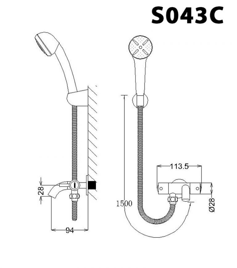 Bản vẽ kỹ thuật vòi sen tắm lạnh CAESAR S043CP