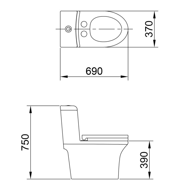 Bản vẽ kỹ thuật bồn cầu 1 khối Luxta LT-102