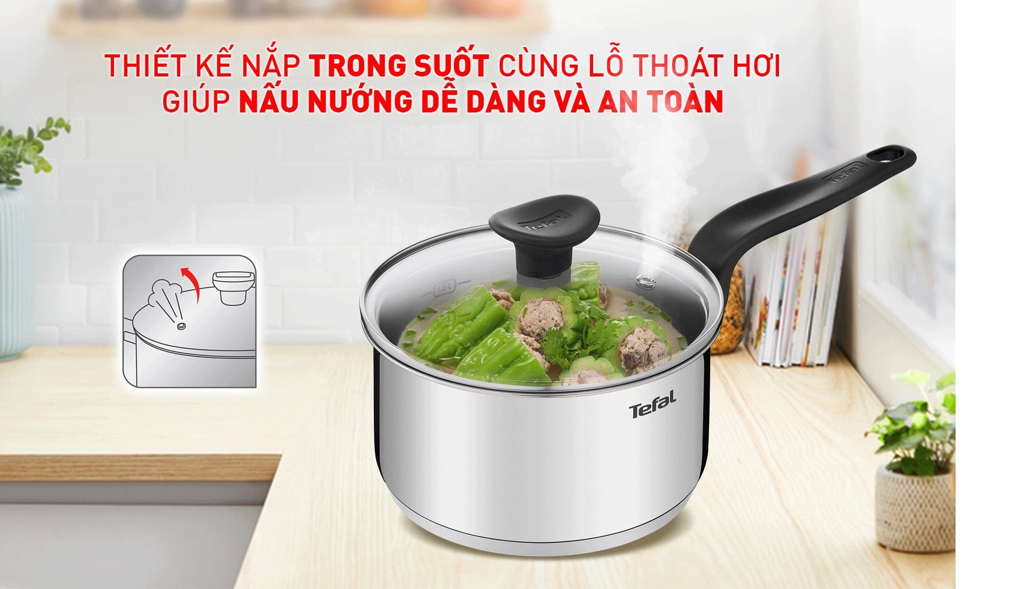 Tefal Primary E308S674 có vung kính Tefal Primary E308S674