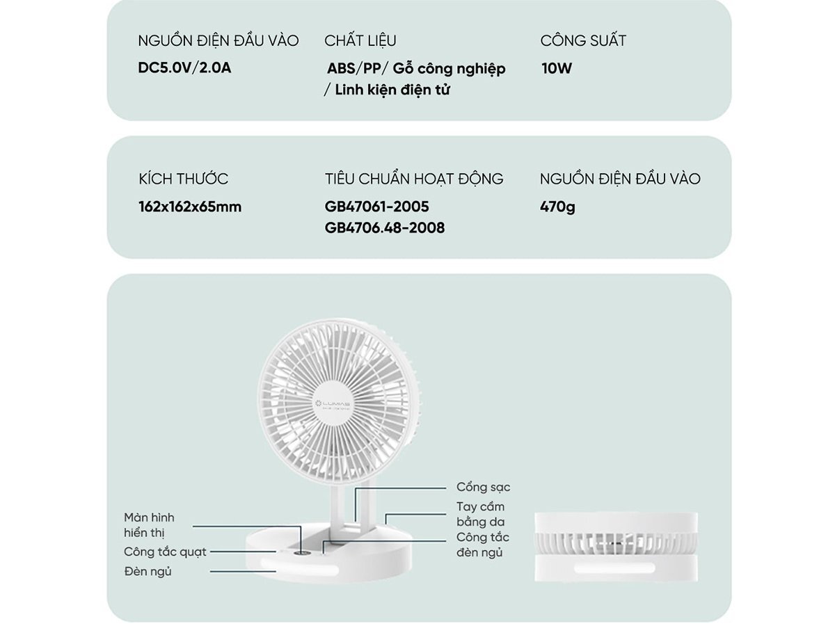 Quạt sạc để bàn Lumias  