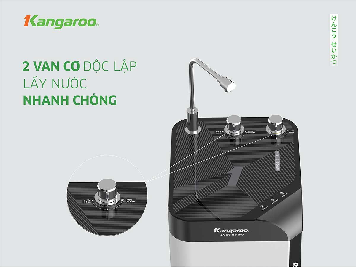 Máy lọc nước Kangaroo Hydrogen KG10A10S được trang bị 2 vòi và 3 chế độ nước