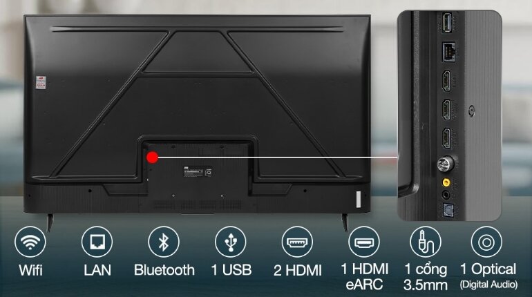 Google tivi TCL 4K 50 inch 50p635 các cổng kết nối