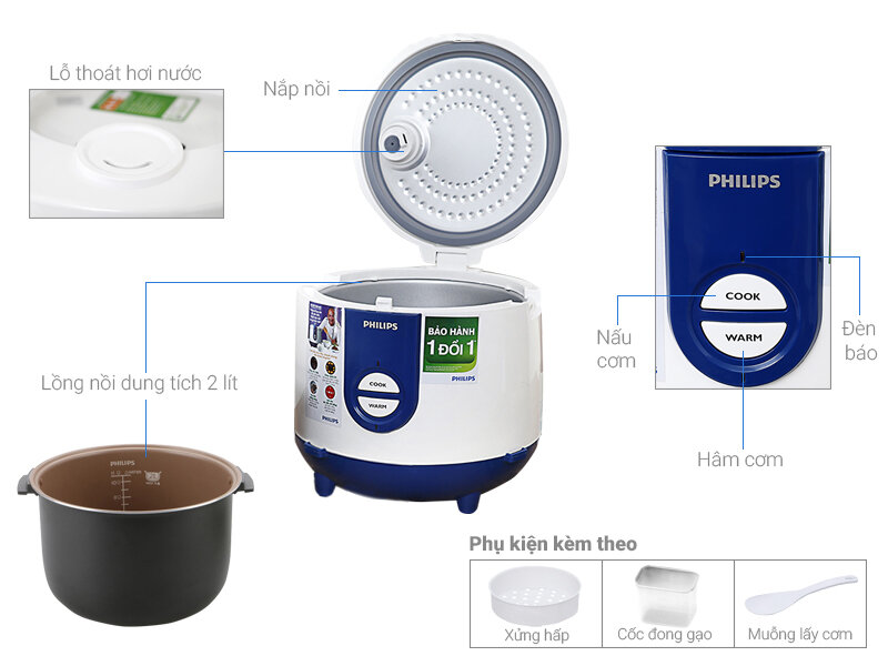 Nồi cơm điện Philips HD3118 2 lít