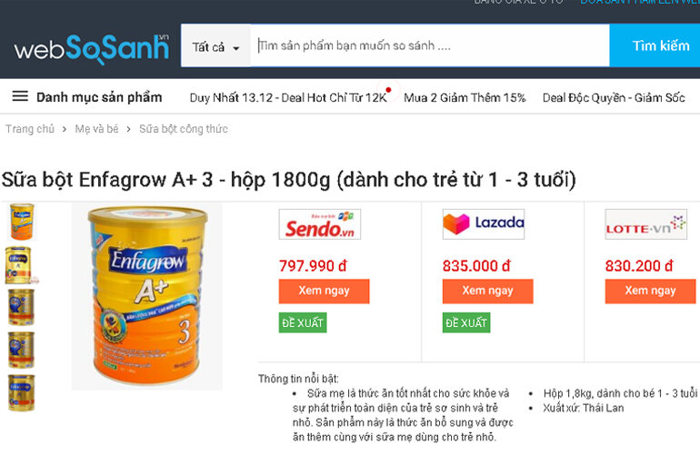 Giá sữa Enfa A+ bao nhiêu tiền?