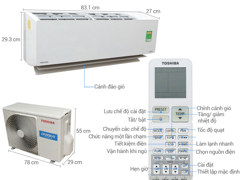 Máy lạnh Toshiba Inverter 1 HP RAS-H10G2KCVP-V Máy lạnh Toshiba Inverter 1 HP RAS-H10G2KCVP-V