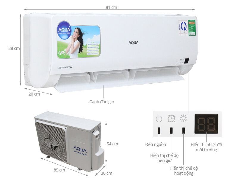 Máy lạnh Aqua Inverter 1 HP AQA-KCRV9WGS