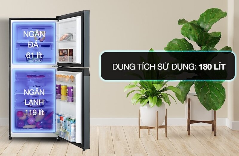 Dung tích tủ lạnh Toshiba Inverter 180 lít GR-RT234WE-PMV(52) (Ảnh: dienmayxanh).