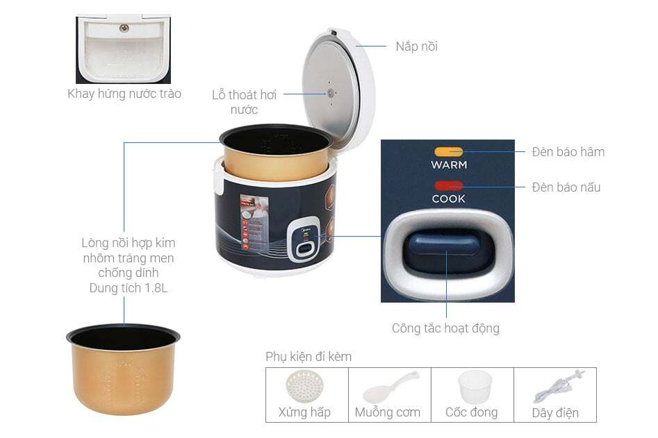 Cấu tạo của nồi cơm điện Midea Cấu tạo của nồi cơm điện Midea