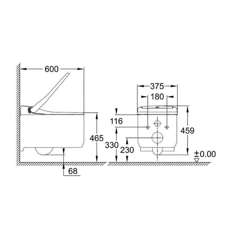 Bản vẽ kỹ thuật bồn cầu treo tường thông minh Sensia Arena Grohe 39354SH1