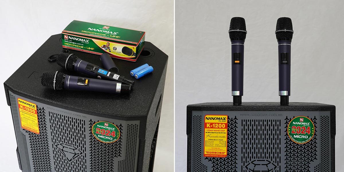 Loa kéo Nanomax K-1200 đi kèm đôi micro không dây hiện đại