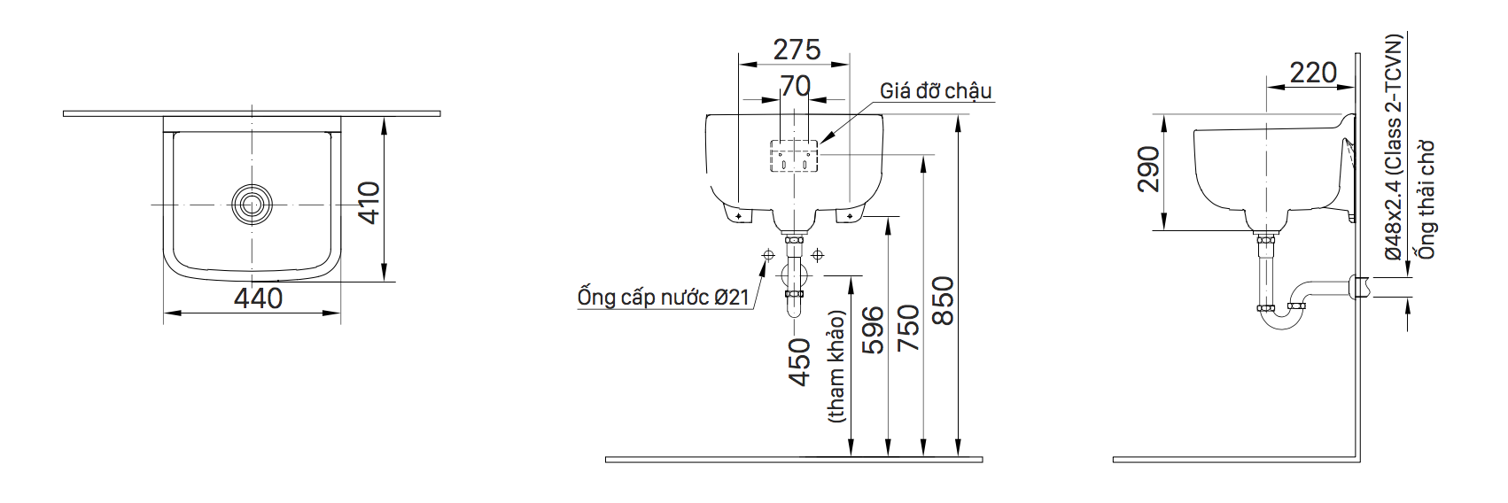 Bản vẽ kỹ thuật sản phẩm chậu lavabo INAX treo tường S-17V