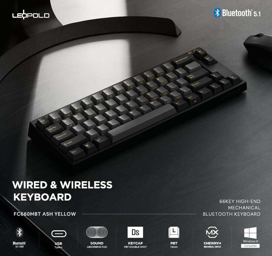 Bàn phím cơ Leopold FC660MBT (Black Black Yellow)