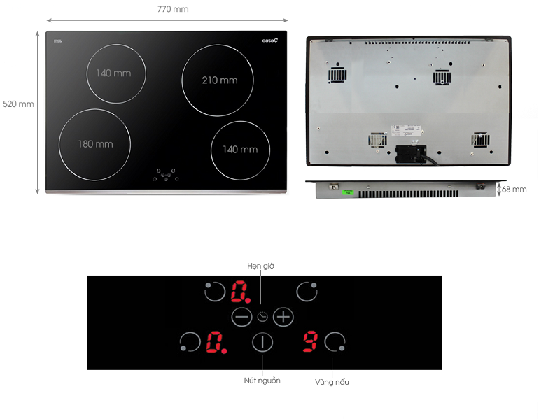 Thông số bếp từ âm 4 vùng nấu Cata I-704