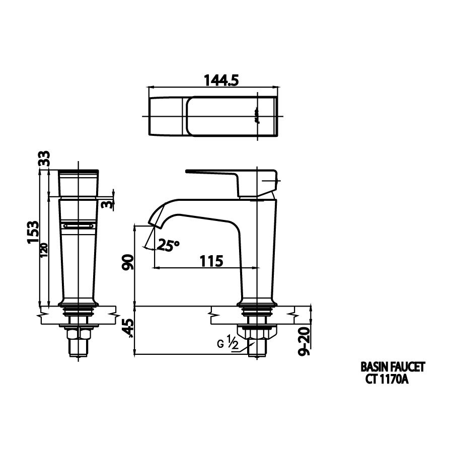 Bản vẽ kỹ thuật vòi lavabo lạnh COTTO CT1170A