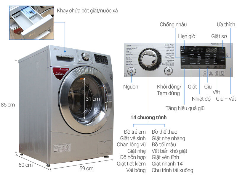 Máy giặt LG 8 kg F1408NPRL Máy giặt LG 8 kg F1408NPRL
