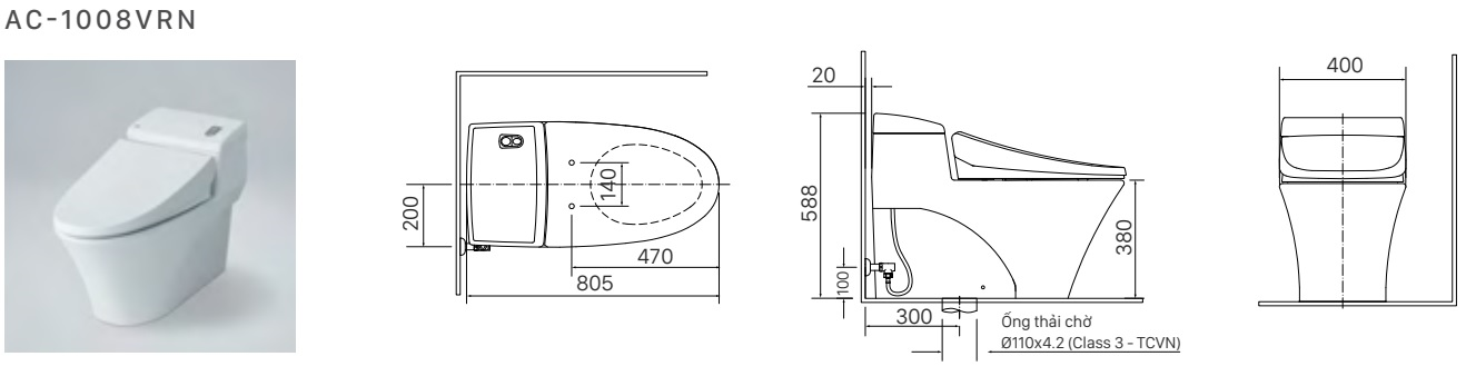 Bồn cầu AC-1008 bản vẽ